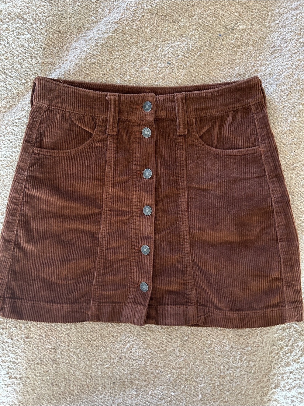 American Eagle Outfitters Brown Corduroy Button-Front Super Hi-Rise A-Line